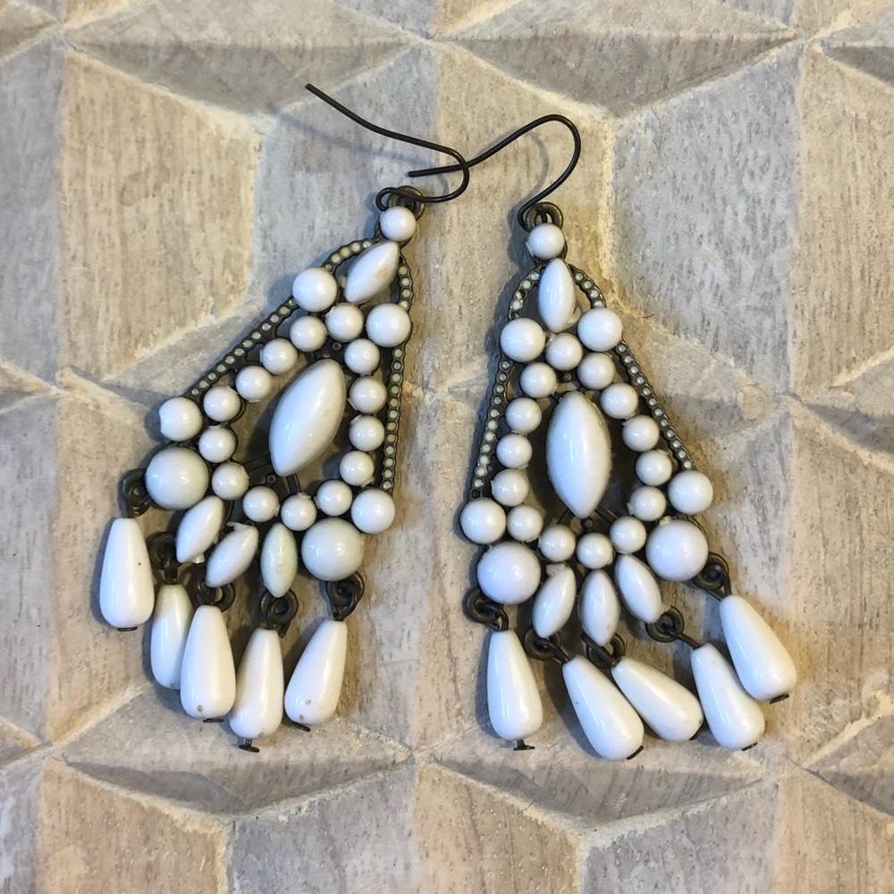 Vintage White Bead Drop French Hook Earrings